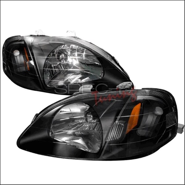 Overtime Crystal Housing Headlights for 99 to 00 Honda Civic, Black - 12 x 23 x 25 in. OV126192 - main